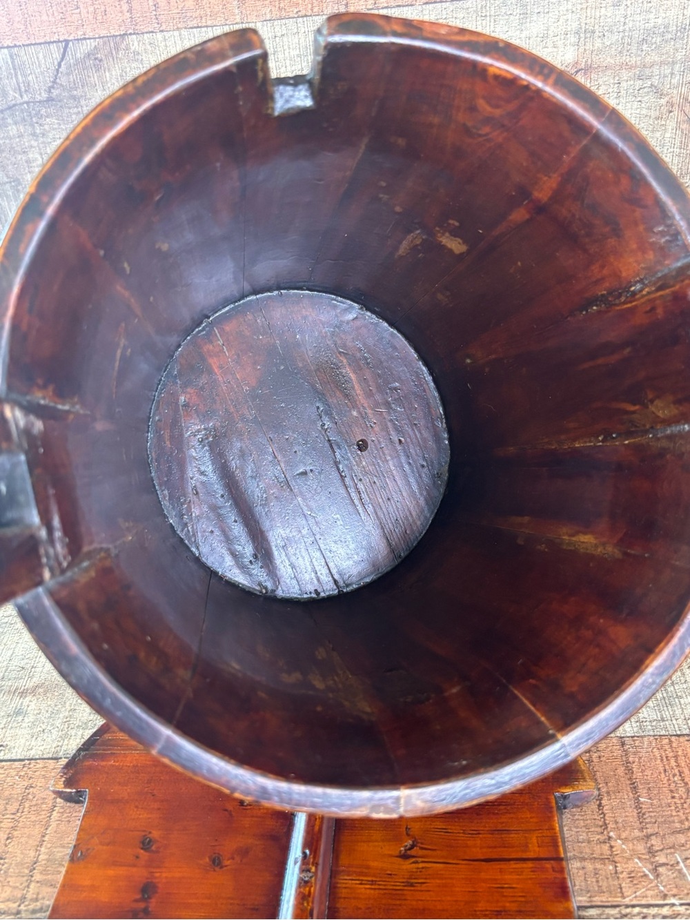 Vintage Chinese Lacquered Rice Bucket With Locking Lid & Handle Home Decor - Picture 9 of 14